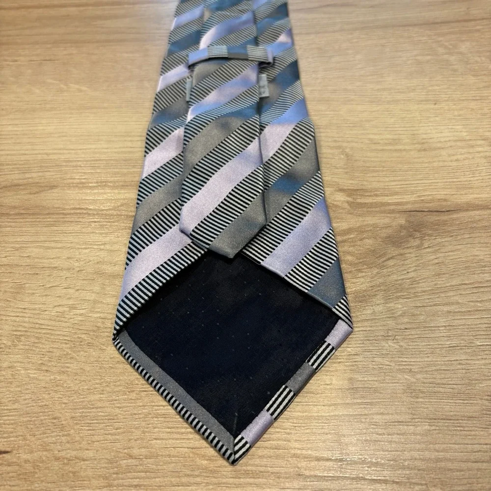 Fratelli Silk Tie Mens Lavender Grey Black Striped Hand Made in Italy Necktie